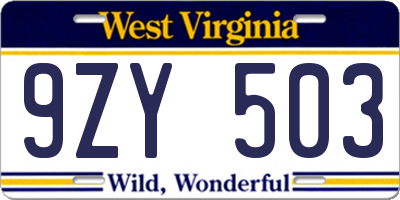 WV license plate 9ZY503