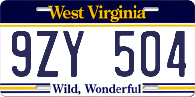 WV license plate 9ZY504