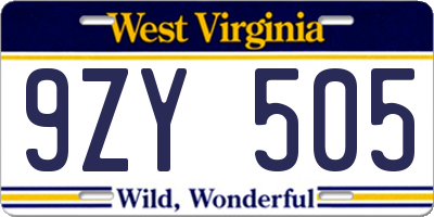 WV license plate 9ZY505