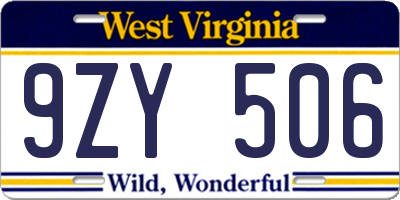 WV license plate 9ZY506