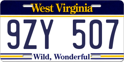 WV license plate 9ZY507