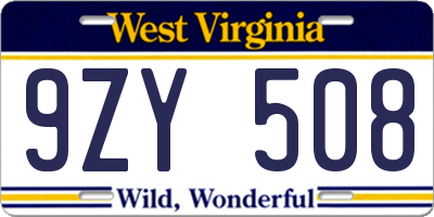 WV license plate 9ZY508