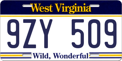 WV license plate 9ZY509