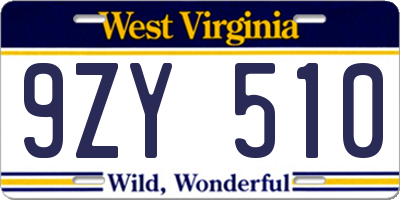 WV license plate 9ZY510