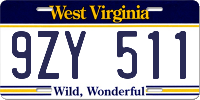 WV license plate 9ZY511