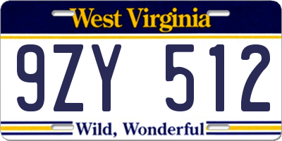 WV license plate 9ZY512