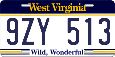 WV license plate 9ZY513