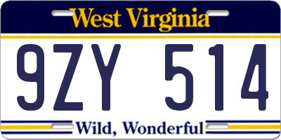 WV license plate 9ZY514