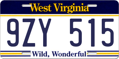 WV license plate 9ZY515