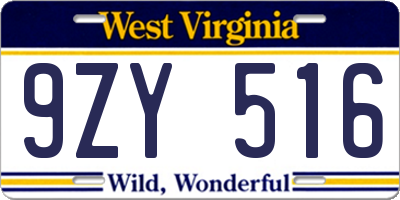 WV license plate 9ZY516