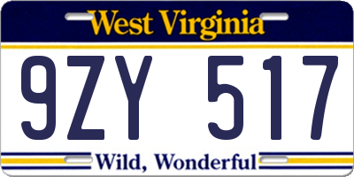WV license plate 9ZY517