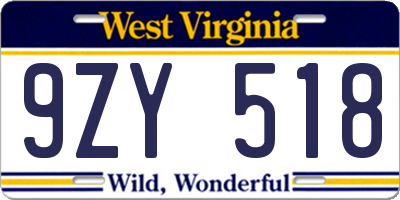 WV license plate 9ZY518