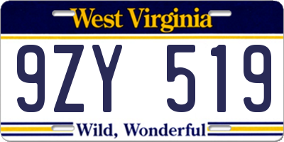 WV license plate 9ZY519