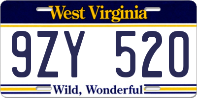 WV license plate 9ZY520