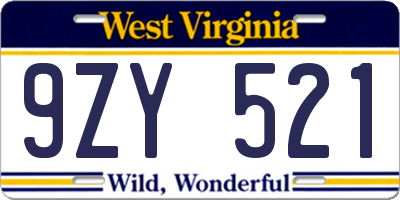 WV license plate 9ZY521