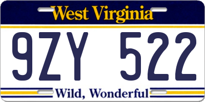 WV license plate 9ZY522