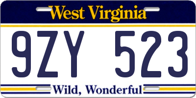 WV license plate 9ZY523