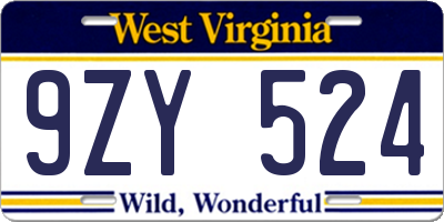 WV license plate 9ZY524