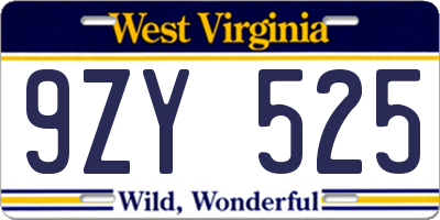 WV license plate 9ZY525