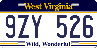 WV license plate 9ZY526