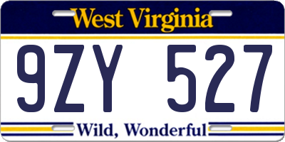 WV license plate 9ZY527