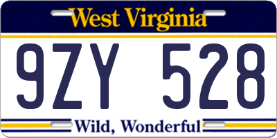 WV license plate 9ZY528