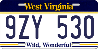 WV license plate 9ZY530