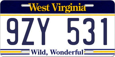WV license plate 9ZY531