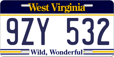 WV license plate 9ZY532
