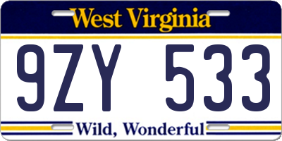 WV license plate 9ZY533