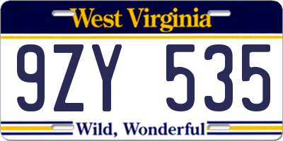 WV license plate 9ZY535