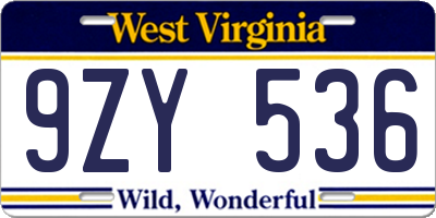 WV license plate 9ZY536