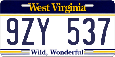 WV license plate 9ZY537