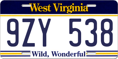 WV license plate 9ZY538