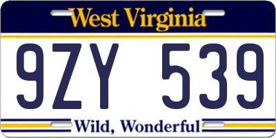WV license plate 9ZY539