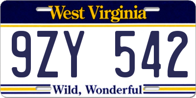 WV license plate 9ZY542