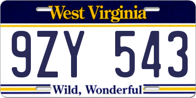 WV license plate 9ZY543