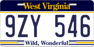 WV license plate 9ZY546