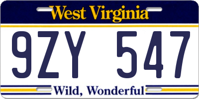 WV license plate 9ZY547