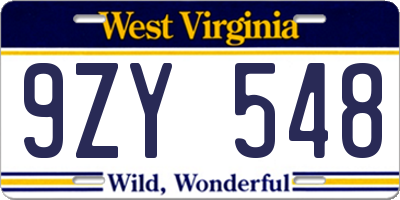 WV license plate 9ZY548