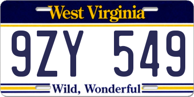 WV license plate 9ZY549