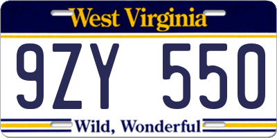 WV license plate 9ZY550