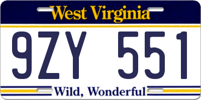 WV license plate 9ZY551