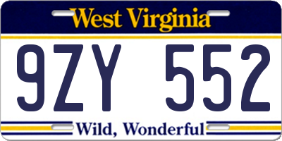 WV license plate 9ZY552