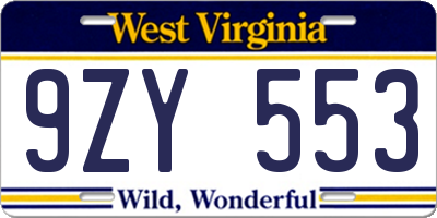 WV license plate 9ZY553