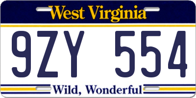WV license plate 9ZY554