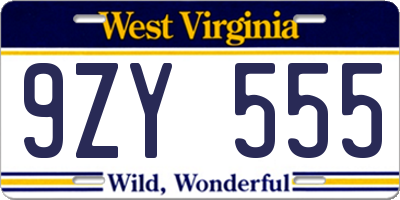 WV license plate 9ZY555