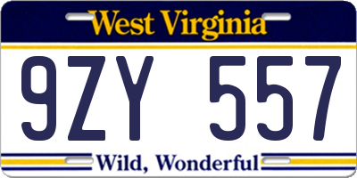 WV license plate 9ZY557