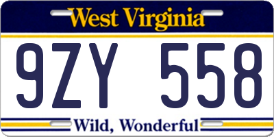 WV license plate 9ZY558