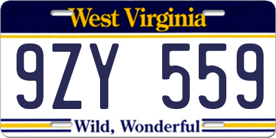 WV license plate 9ZY559